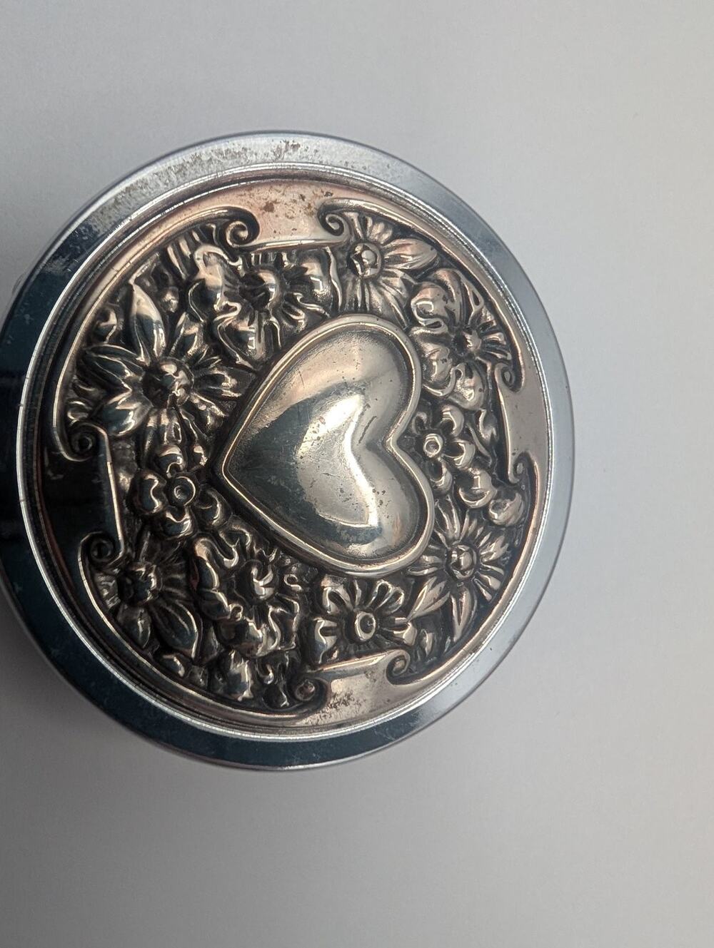Brighton Silver Tone Floral Heart Compact Pill Box Trinket Box 1980s-Now